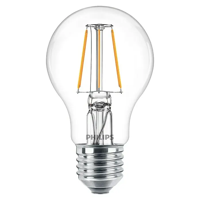 Philips Bombilla LED Classic CW - E27, No regulable, Blanco frío, 540 lm, 40 W - Una bombilla LED clara de Philips con filamentos visibles, que emite una luz cálida y acogedora y ahorra energía.
