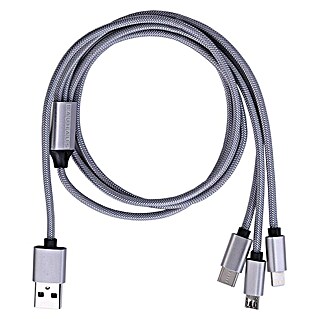 BAUHAUS USB-Ladekabel (Silber, 3 m, USB A-Stecker, USB C-Stecker, USB Micro-Stecker, Lightning-Stecker)