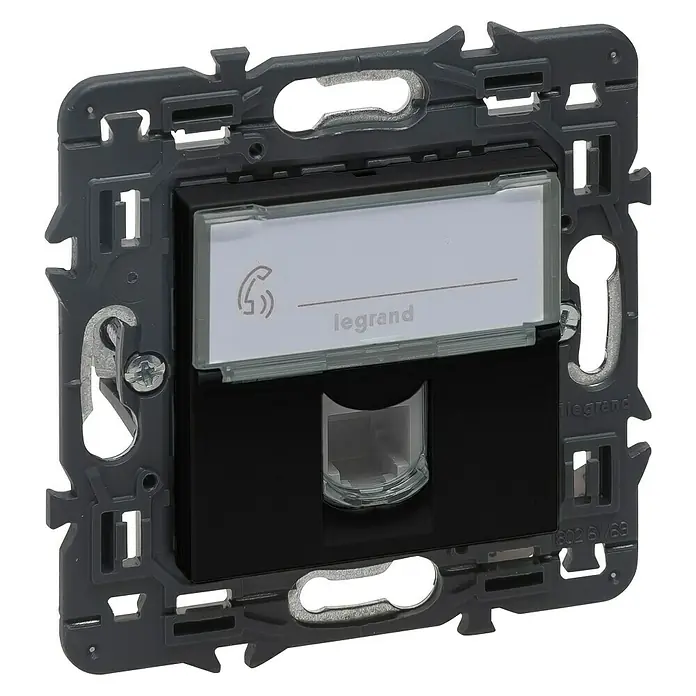 Legrand Valena Next Toma de teléfono RJ11 - Negro, Instalar - Toma RJ45 Legrand con símbolo de teléfono, ideal para soluciones de comunicación modernas e integración elegante en cualquier espacio.