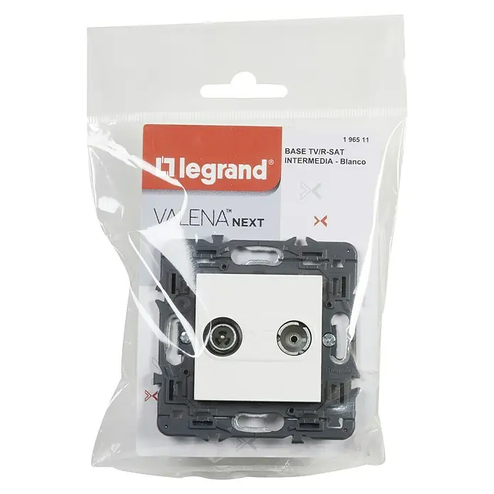 Legrand Valena Next Pieza insertada para caja de antena Intermedia - x 2, Blanco - Embalaje de la toma TV/R-SAT Legrand Valena Next en blanco, ideal para conexiones multimedia, número de referencia 1 965 11.