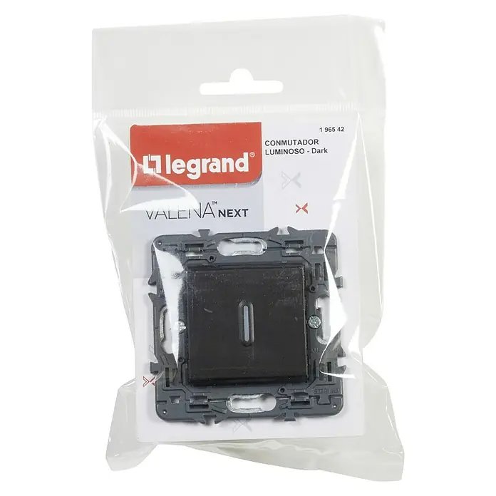 Legrand Valena Next Conmutador con luz - Negro, Plástico, 10 A - Interruptor Legrand Valena Next en su embalaje original. Interruptor compacto y oscuro para instalaciones modernas.