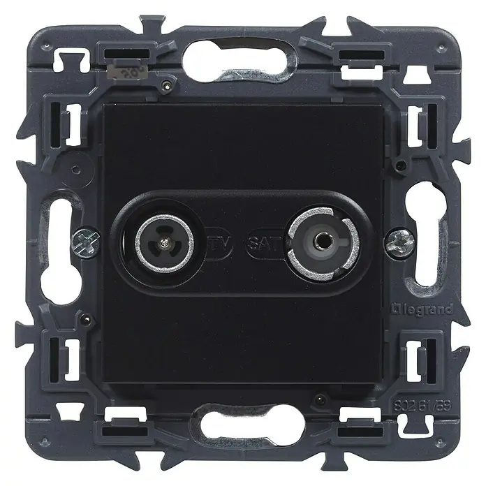 Legrand Valena Next Pieza insertada para caja de antena final - x 2, Negro - Primer plano de una toma de antena de TV y satélite Legrand, ideal para conectar receptores.