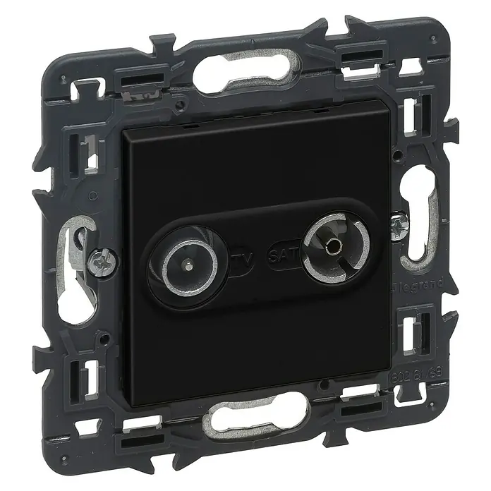 Legrand Valena Next Pieza insertada para caja de antena Única - x 2, Negro - Toma de antena Legrand TV-SAT en negro y gris. Diseñada para conectar televisión y receptores de satélite.