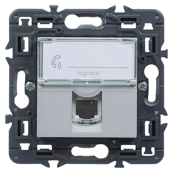 Legrand Valena Next Toma de teléfono RJ11 - Aluminio, Instalar - Toma de teléfono RJ11 Legrand en gris, incluye campo de etiquetado y fijación con tornillos para montaje en pared.