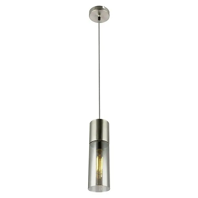 Globo Annika Lámpara colgante - 25 W, Ø x Al: 10,5 x 152,5 cm, Níquel, E27 - Elegante lámpara colgante con pantalla de vidrio transparente y detalles en níquel cepillado, ideal para interiores modernos.