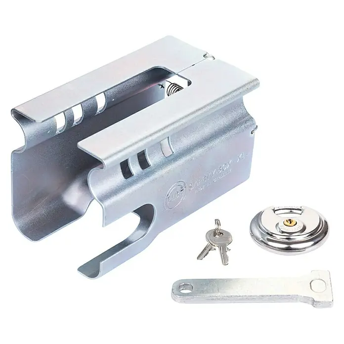 Stema Diebstahlsicherung Safety-Box XL - Geeignet für: Anhänger, Im Fahrbetrieb verwendbar, Aluminium, Verzinkt - Die ABUS Safety Box XL mit zugehörigem Sicherheitsschloss, zwei Schlüsseln und einem Befestigungsbügel bietet erhöhten Schutz.