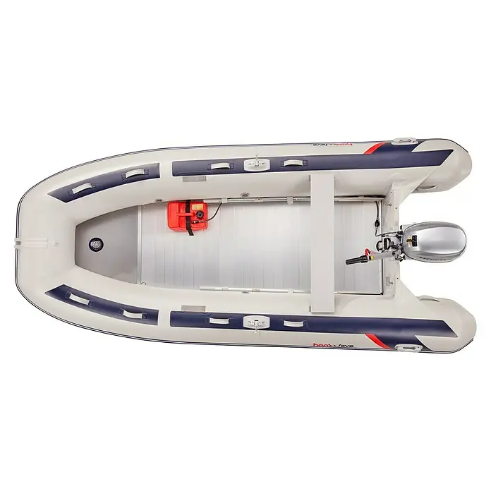 Honda Marine Schlauchboot T40-AE3 - L x B: 395 x 189 cm, Geeignet für: 7 Personen, Nutzlast: 1.050 kg - Aufblasbares Honwave-Boot mit Motor, perfekt für Wassersport und Freizeitaktivitäten auf dem See. Robust, sicher und einfach zu transportieren.