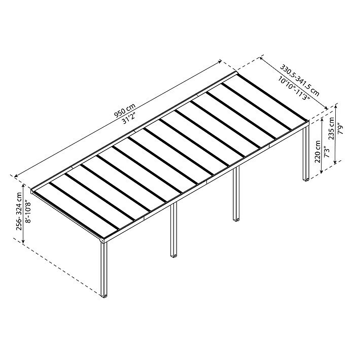 Palram – Canopia Terrassenüberdachung Stockholm (B x T: 950 x 340 cm, Anthrazitgrau, Polycarbonat, Klar) | BAUHAUS