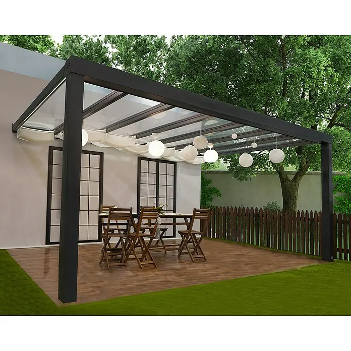 Palram – Canopia Terrassenüberdachung Stockholm - B x T: 515 x 340 cm, Anthrazitgrau, Polycarbonat - Überdachte Terrasse mit stilvoller Pergola und Gartengestaltung für entspannte Stunden im Freien. Die Pergola bietet Schutz vor Sonne und Regen.