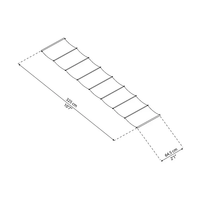 Palram – Canopia Techo de repuesto Stockholm - Blanco, 5 ud., Específico para: Pérgola Stockholm 340x370 - Vista detallada de una escalera de cuerda con medidas. La escalera mide 325 cm de largo y 64,5 cm de ancho.