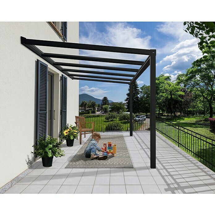 Palram – Canopia Terrassenüberdachung Stockholm (B x T: 368 x 340 cm, Anthrazitgrau, Polycarbonat, Klar) | BAUHAUS