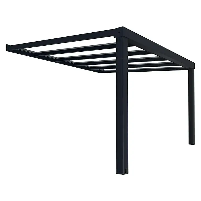 Palram – Canopia Terrassenüberdachung Stockholm - B x T: 368 x 340 cm, Anthrazitgrau, Polycarbonat - Schwarze Pergola mit Lamellendach, ideal für Schatten im Garten. Das elegante Design bietet Schutz vor Sonne und ist ein Hingucker.
