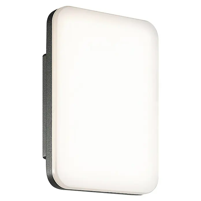 Starlux LED-Außenwandleuchte - 10 W, 149 x 83 x 216 mm, Dunkelgrau, IP54 - Nahaufnahme einer LED-Wandleuchte mit schwarzem Rahmen und rechteckiger, diffuser Lichtfläche, ideal für moderne Außenbereiche.