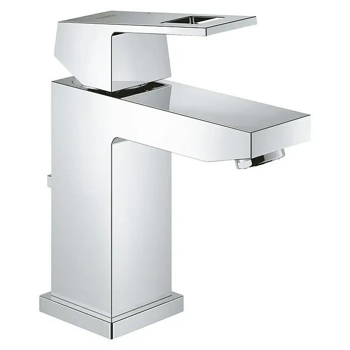 Grohe Eurocube Waschtischarmatur S-Size - Chrom, Glänzend, Mit Zugstange, Mit Durchflussbegrenzung - Elegante, moderne Armatur mit Chromoberfläche, die durch ihr minimalistisches Design und ihre klaren Linien besticht. Ideal für jedes Badezimmer.