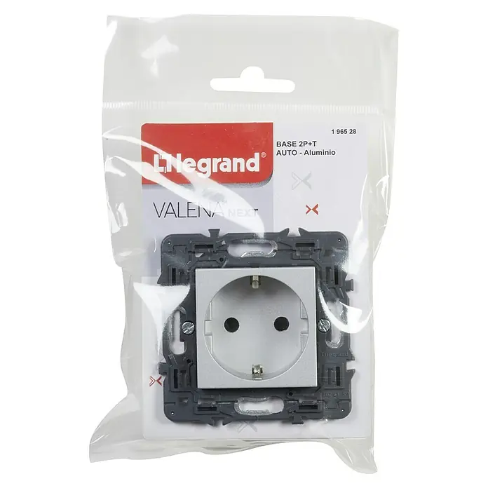 Legrand Valena Next Enchufe - Aluminio, Plástico, Instalar - Enchufe Legrand Valena Next empaquetado, base 2P+T Auto-Aluminio. Ideal para instalaciones modernas.