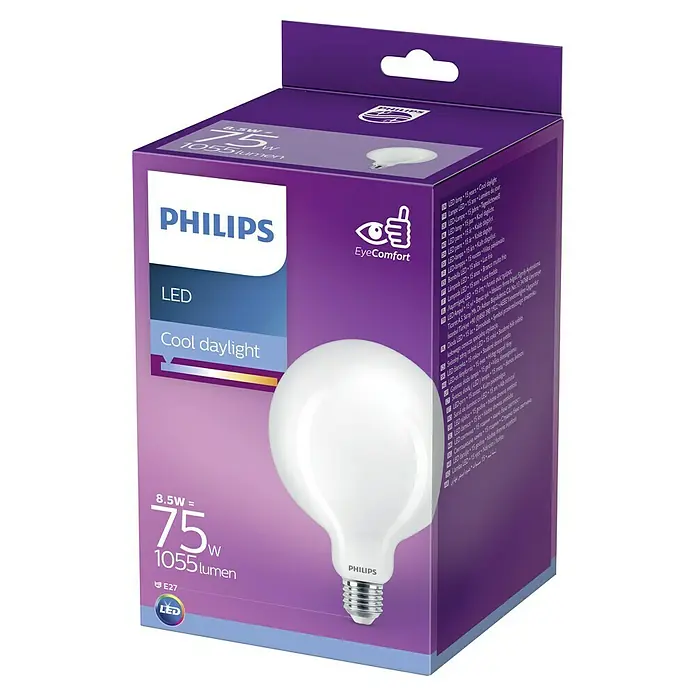 Philips Bombilla LED Classic CDL - E27, Blanco diurno, 1.055 lm, 75 W - Paquete de una bombilla LED Philips, 8,5W equivalente a 75W, con 1055 lúmenes. Ideal para luz de día fría.