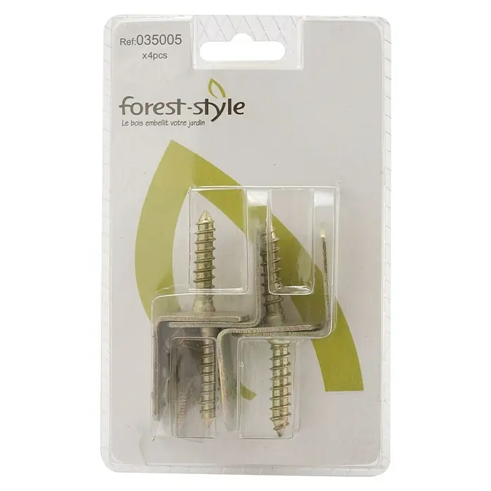 Cerland Juego de escuadras para vallas - Acero, 4 ud. - Embalaje con cuatro tornillos para madera Forest-Style para fijación de jardín exterior. Material de montaje práctico para exterior.
