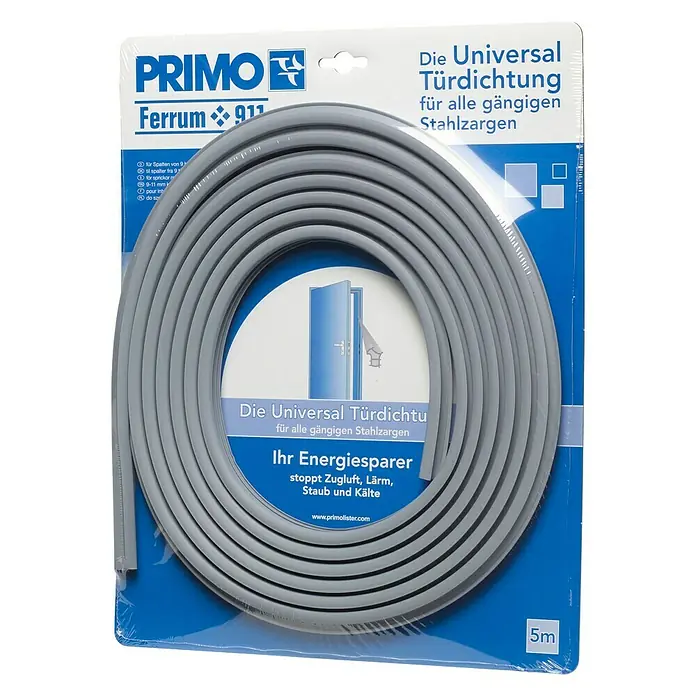 Primo Türdichtung Ferrum 911 - Grau, 5 m, Passend für: Nutbreite 9 – 11 mm - PRIMO Ferrum 911 Universal Türdichtung für Stahlzargen, 5m Rolle, zur Abdichtung von Türspalten und zur Energieeinsparung.