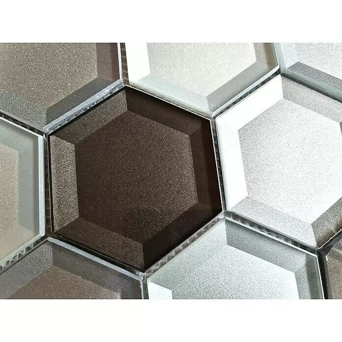 Mosaikfliese Hexagon Crystal XBH HX159 - 22,5 x 26,5 cm, Braun/Weiß, Glänzend - Detailaufnahme