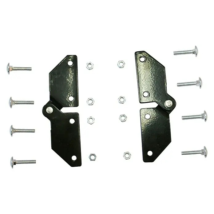 Bisagra de escalera - 87 x 80 mm - Imagen del producto con dos bisagras negras, tornillos y tuercas, ideales para la construcción o reparación de muebles.