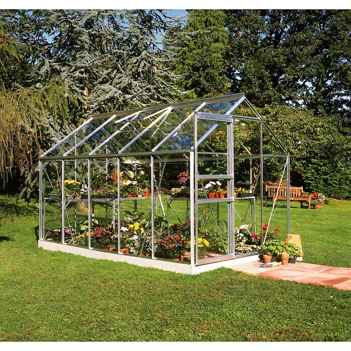 Halls Gewächshaus Popular 106 (3,19 x 1,93 x 1,95 m, Blankglas, Glasstärke: 3 mm, Silbergrau)