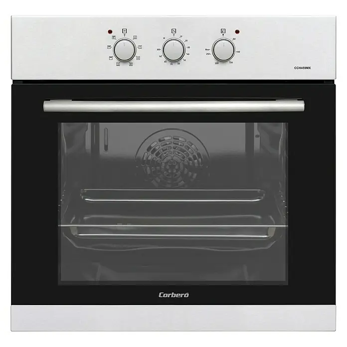 Corberó Set de horno y zona de cocción CCHEV840MX - Número de tipos de calentamiento: 8 ud., Acero inoxidable/Negro - Aquí hay un horno empotrable Cerbero CCH459MX, con mandos giratorios para la función y el control de la temperatura.