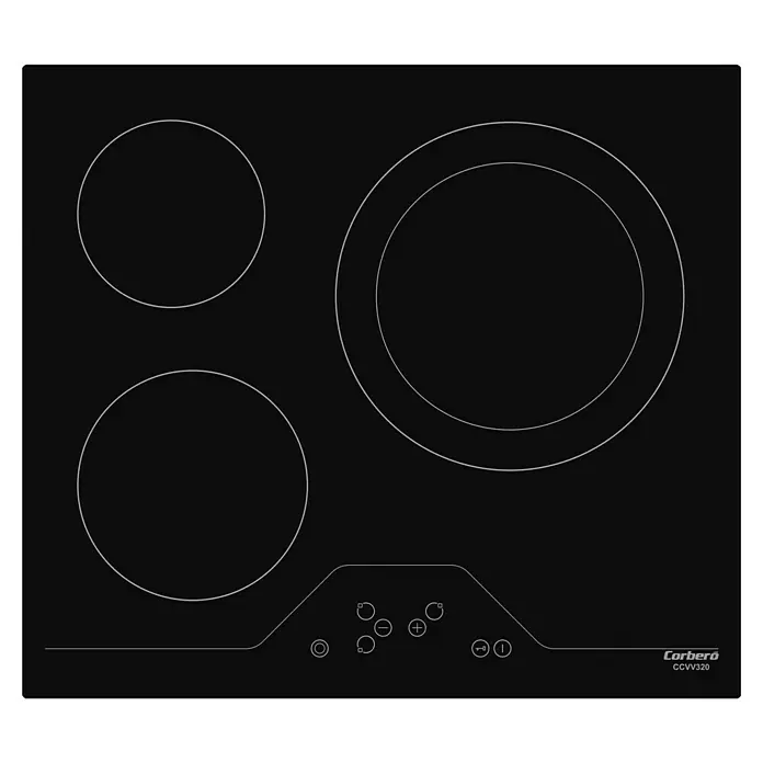 Corberó Set de horno y zona de cocción CCHEV840MX - Número de tipos de calentamiento: 8 ud., Acero inoxidable/Negro - Placa de cocina negra Cerbero CCVV320 con tres zonas de cocción y panel de control táctil para un control preciso.