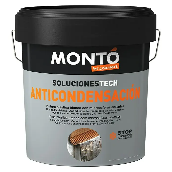 Montó Bricolovers Pintura termoaislante Anticondensación - Blanco, Mate, 4 l - Un bote de pintura anticonsensación MONTO, una pintura plástica blanca con microesferas aislantes, que evita la condensación.