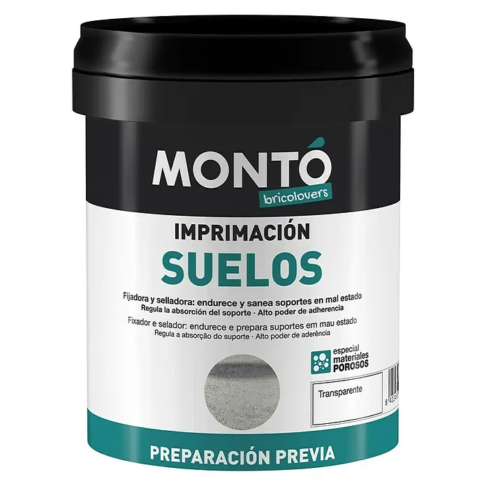 Montó Bricolovers Sellado para suelos Suelos - Incoloro, 750 ml - Imagen de una imprimación Montó Bricolovers para suelos, transparente, para la preparación de superficies.