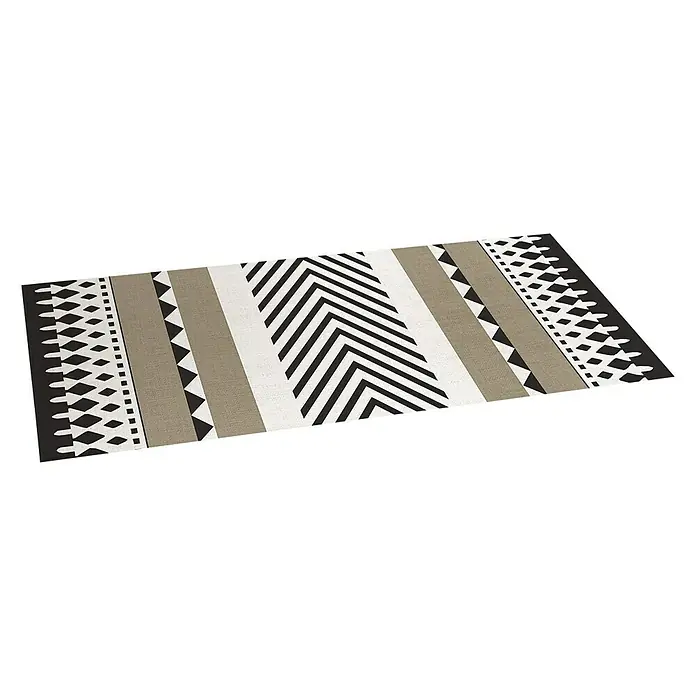 Alfombra de vinilo Croma Etnic Stone - Blanco/Marrón/Negro, 140 x 50 cm - Alfombra moderna con estampados geométricos en blanco, negro y gris, perfecta para cualquier estancia. Un reclamo para un ambiente elegante.