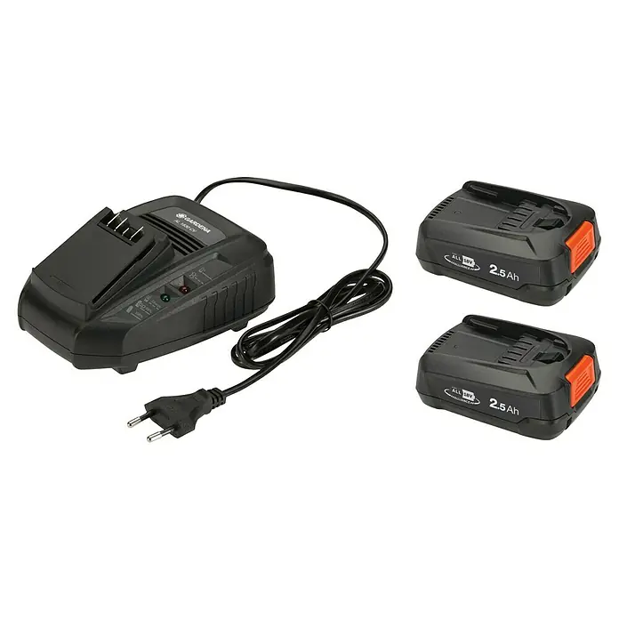 Gardena Power for All 18V Starter-Set 2 x PBA 18V/45 + AL 1830 CV - 18 V, 2,5 Ah, 2 Akkus - Das Gardena AL 1830 CV Ladegerät mit zwei 18V 2.5Ah Akkus, ideal für kabellose Gartenarbeit.