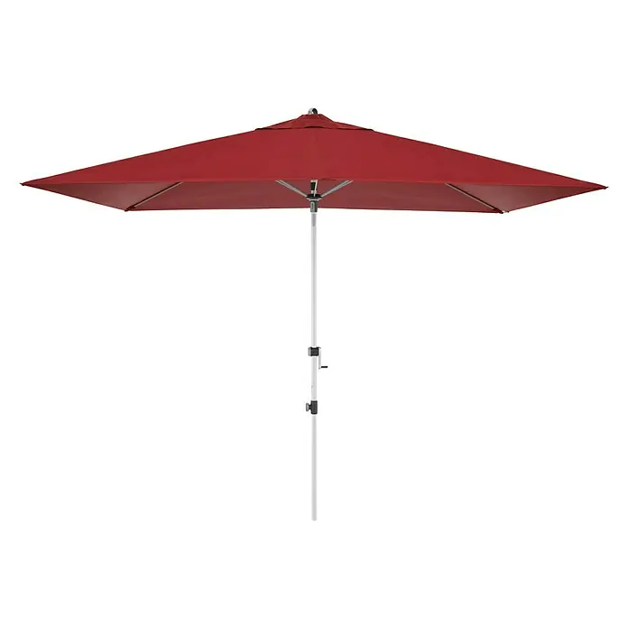Doppler Expert Marktschirm Auto Tilt - Bordeaux, Bespannungsmaß (L x B): 300 x 200 cm - Roter Sonnenschirm mit stabilem, weißem Mast, ideal für den Garten oder die Terrasse. Der Schirm bietet zuverlässigen Sonnenschutz.