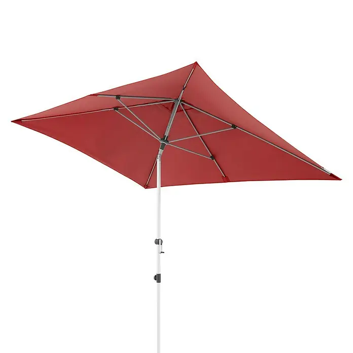 Doppler Expert Marktschirm Auto Tilt - Bordeaux, Bespannungsmaß (L x B): 300 x 200 cm - Roter rechteckiger Sonnenschirm mit stabilem, weißem Ständer. Ideal für den Garten oder die Terrasse, bietet angenehmen Schatten an sonnigen Tagen.