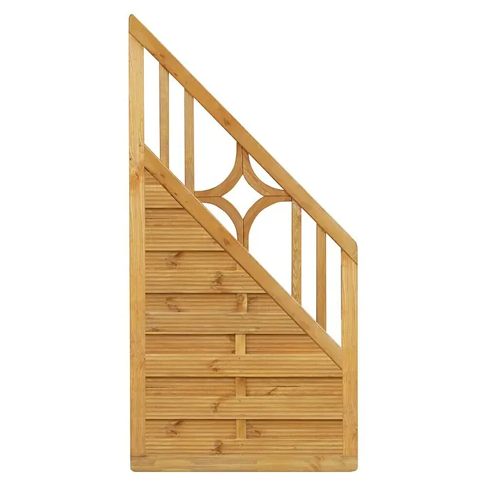 Sichtschutzelement Bern - 89 x 89/179 cm, Holz, Pinie - Nahaufnahme eines Holzzauns mit dekorativen Details, der traditionelle Handwerkskunst und natürliche Ästhetik vereint.