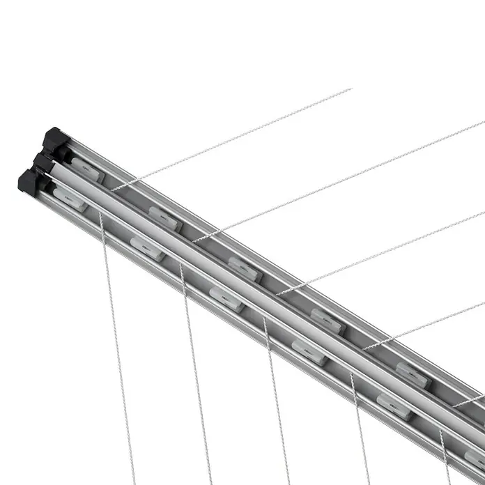 Blome Wäschespinne DuoMatic 40 - Geeignet für Anzahl Waschmaschinenfüllungen: 4 Stk., Länge Wäscheleine: 40 m, Durchmesser offen: 291 cm, Tannengrün - Detailaufnahme einer innovativen LED-Leuchte mit schlankem Design und moderner Technologie für optimale Beleuchtung.