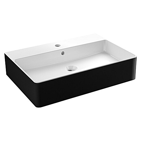 Camargue Waschtisch Miami Twice (60,5 x 42 cm, Ohne Spezialglasur, Hahnloch: Mitte, Mit Überlauf, Schwarz)