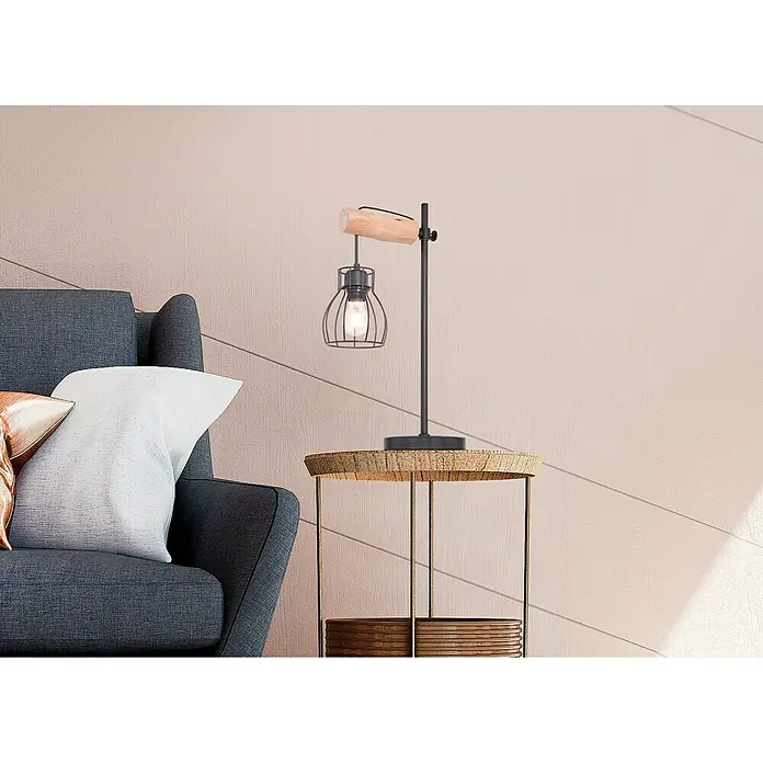 Globo Mina Lámpara de sobremesa - 40 W, L x An x Al: 33 x 18 x 55 cm, E27 - Esta lámpara de mesa con su diseño de madera y metal es llamativa. Proporciona una luz cálida y atrae todas las miradas.
