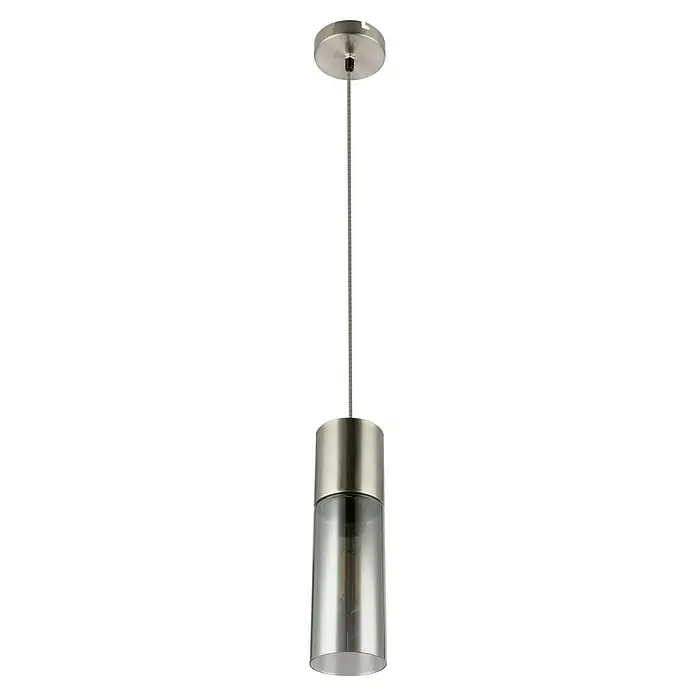 Globo Annika Lámpara colgante - 25 W, Ø x Al: 10,5 x 152,5 cm, Níquel, E27 - Una elegante lámpara colgante con una pantalla de vidrio cilíndrica y una suspensión metálica cepillada.