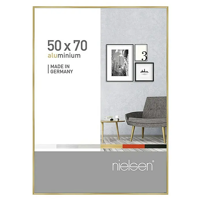 Nielsen Alurahmen Pixel - 50 x 70 cm, Gold - Produktbild eines Nielsen Aluminiumrahmens 50x70 cm in Gold, ideal für Fotos und Kunstdrucke. Der Rahmen besticht durch sein schlichtes Design.