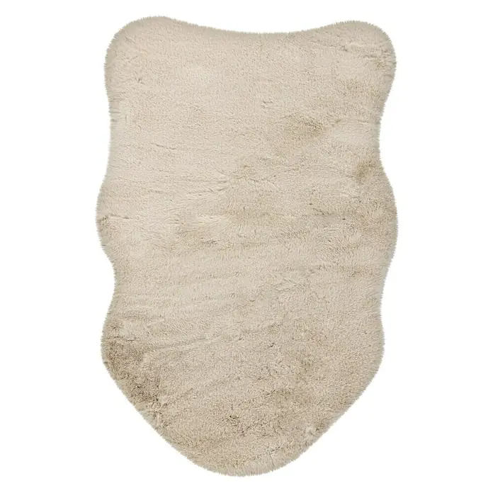 Kunstfell Happy - Beige, 90 x 60 cm, 100 % Polyester (Flor) - Flauschiger, formgeschnittener Teppich in einem sanften Beigeton, ideal für Wohnräume, um Wärme und Komfort zu verleihen.