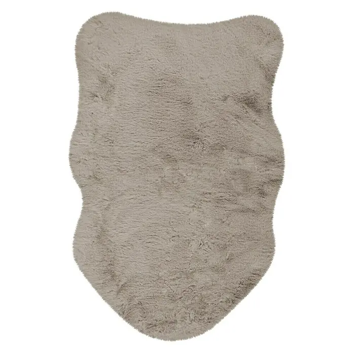 Kunstfell Happy - Taupe, 90 x 60 cm, 100 % Polyester (Flor) - Weicher, grauer Teppich in Bärenform. Der Teppich hat eine unregelmäßige Form und ist ideal für Kinderzimmer oder als dekoratives Element.