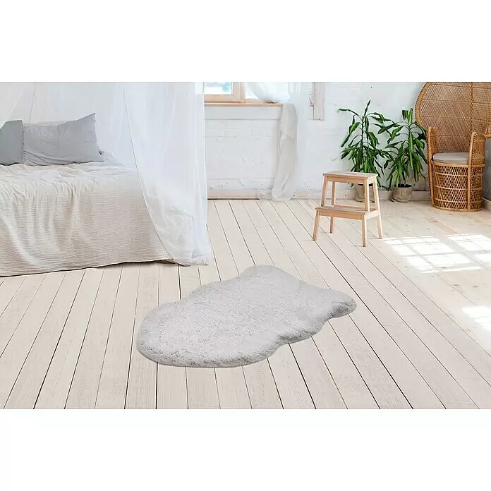 Kunstfell Happy - Silber, 90 x 60 cm, 100 % Polyester (Flor) - Stimmungsaufnahme