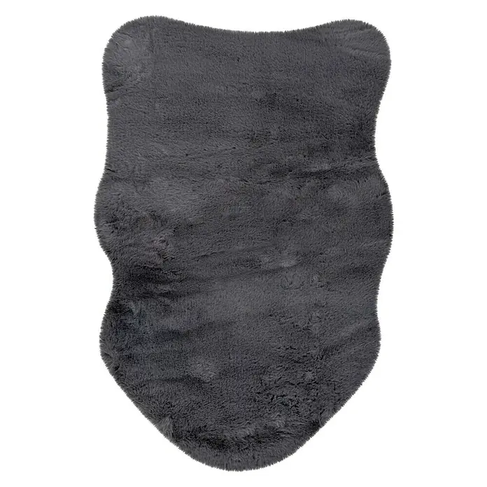 Kunstfell Happy - Graphit, 90 x 60 cm, 100 % Polyester (Flor) - Weicher, grauer Kunstfellteppich mit einzigartiger Form und flauschiger Textur, ideal als dekoratives Element für jeden Raum.
