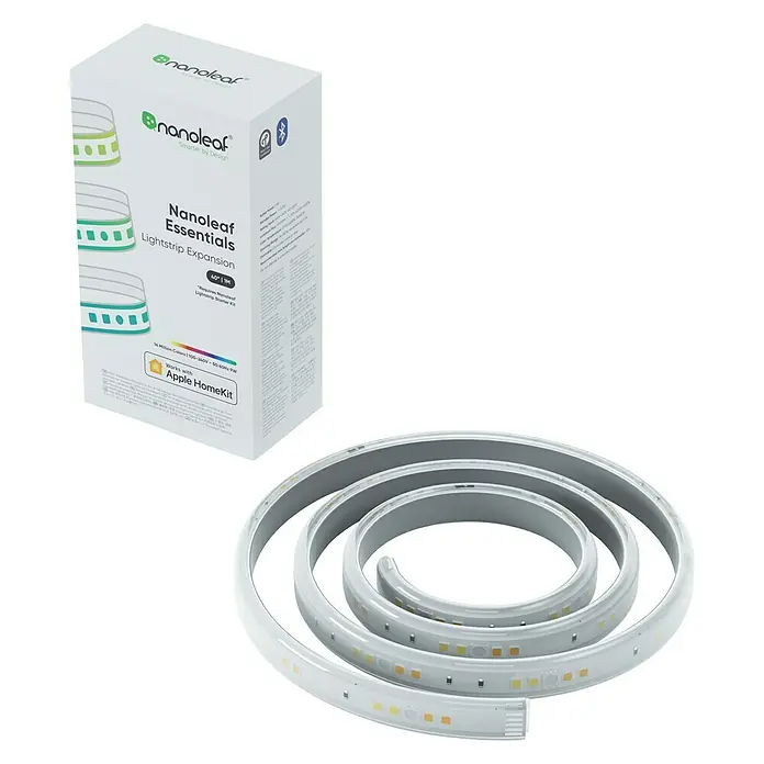 Nanoleaf Smart-LED-Band Essentials Lightstrip Erweiterungskit - 23 W, Weiß, Länge: 1 m, RGBW - Nahaufnahme eines Nanoleaf Essentials Lightstrip Expansion Starterkits, das intelligentes Lichtdesign für Ihr Zuhause bietet.