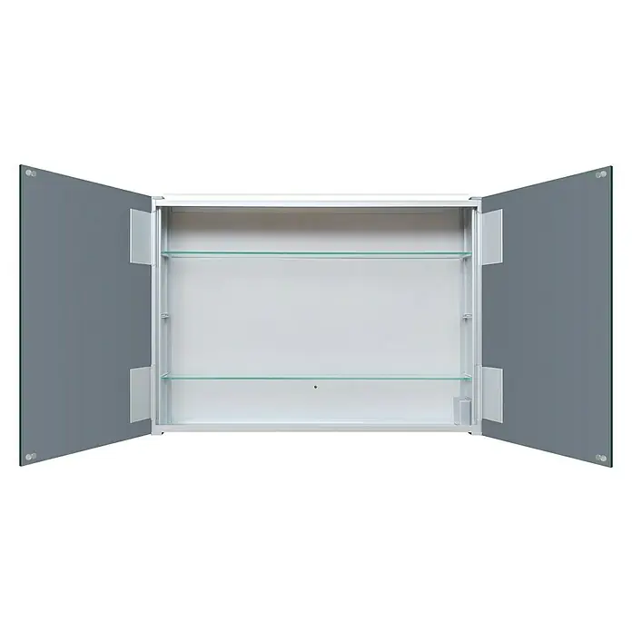 DSK LED-Spiegelschrank Aluminio Vegas - B x H: 70 x 50 cm, Aluminium, Aluminium - Offener Spiegelschrank mit Glasablagen.