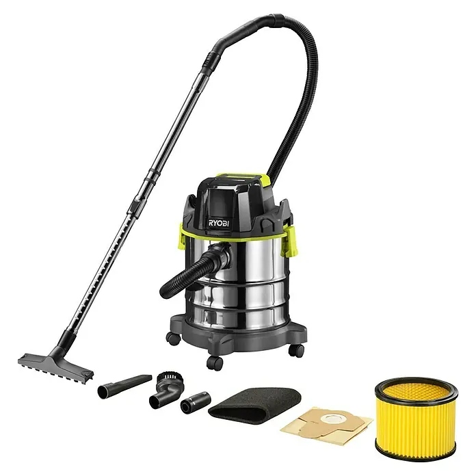 Ryobi ONE+ Akku-Nass-Trockensauger R18WDV-0 - 18 V, Ohne Akku, Behältervolumen: 18 l - Ryobi Nass- und Trockensauger mit Zubehör für eine vielseitige Reinigung im ganzen Haus.