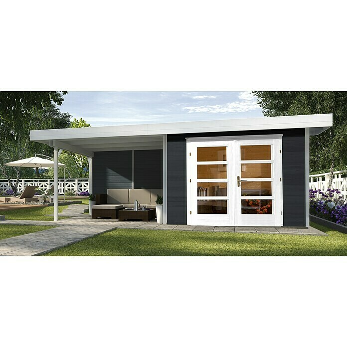 Weka Gartenhaus Designhaus 262 (Außenmaß inkl. Dachüberstand (B x T): 214 x  215 cm, Holz, Anthrazit/Weiß) | BAUHAUS