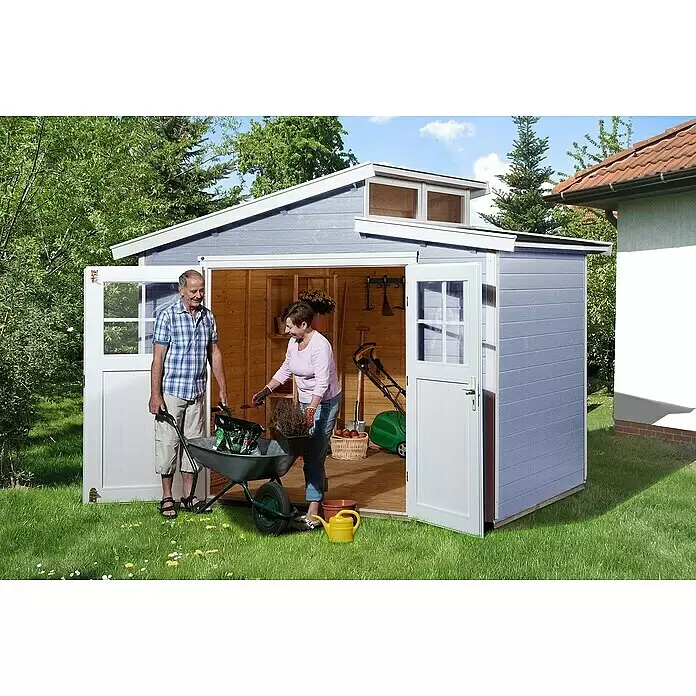 Weka Gartenhaus 226 - Außenmaß inkl. Dachüberstand (B x T): 327 x 231 cm, Holz, Grau/Weiß, 6,165 m² - Anwendungsbeispiel