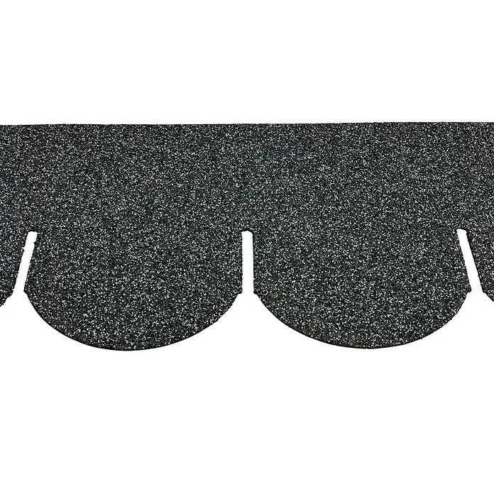 Tégola cola castor - Gris - Primer plano de una teja asfáltica negra con bordes redondeados, ideal para tejados y resistencia a la intemperie.