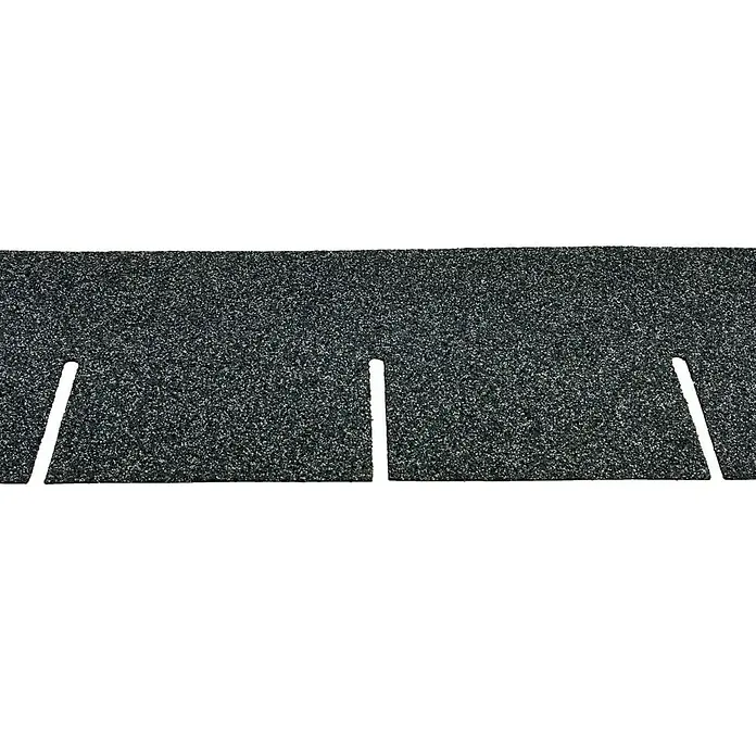 Tégola standard - 32 cm x 1 m, Otros, Negro - Primer plano de una teja asfáltica negra individual con recortes, que ofrece un diseño elegante y moderno para tu techo.